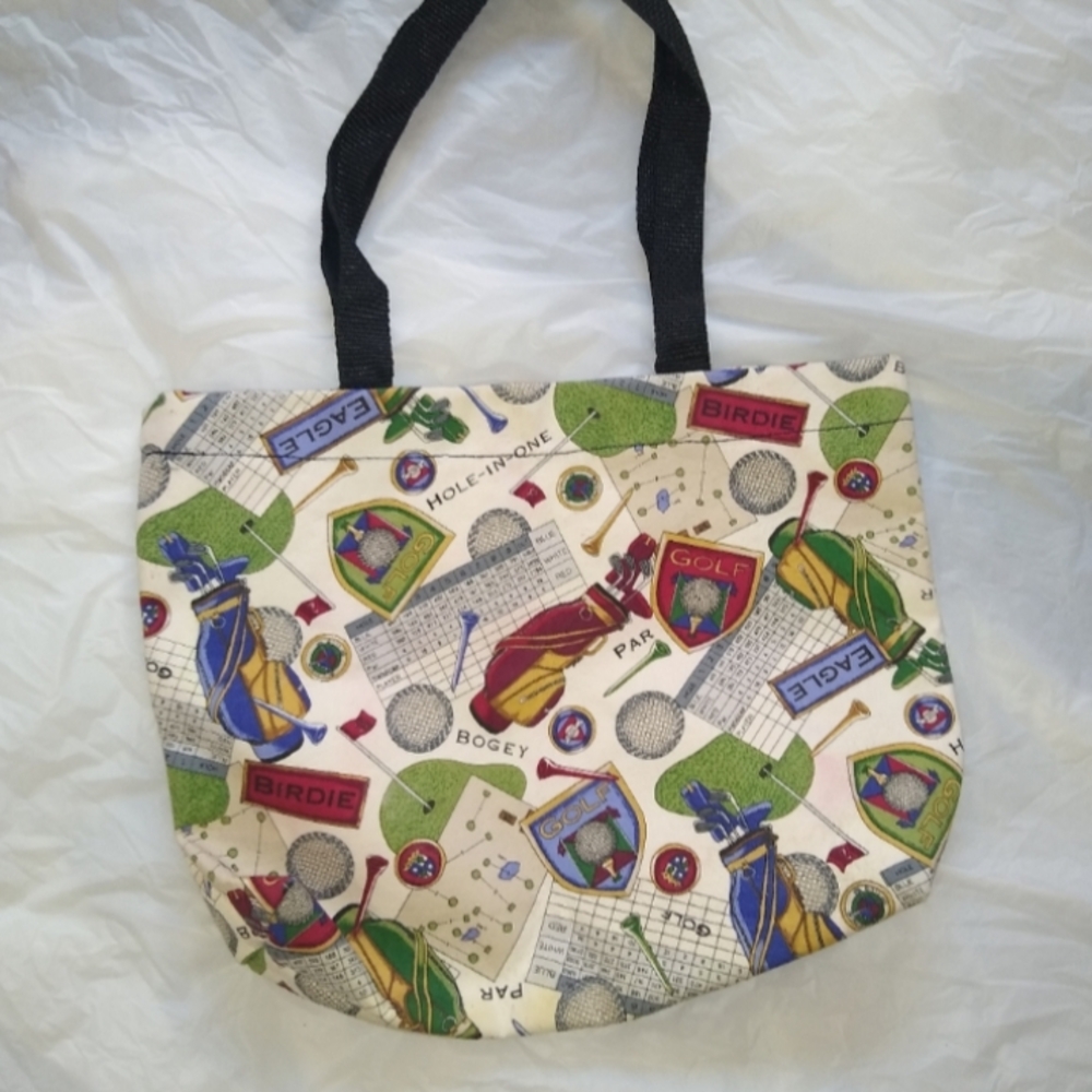 Handmade Golf-Themed Tote Bag with Black Handles Casual Gift Utility Sporty
